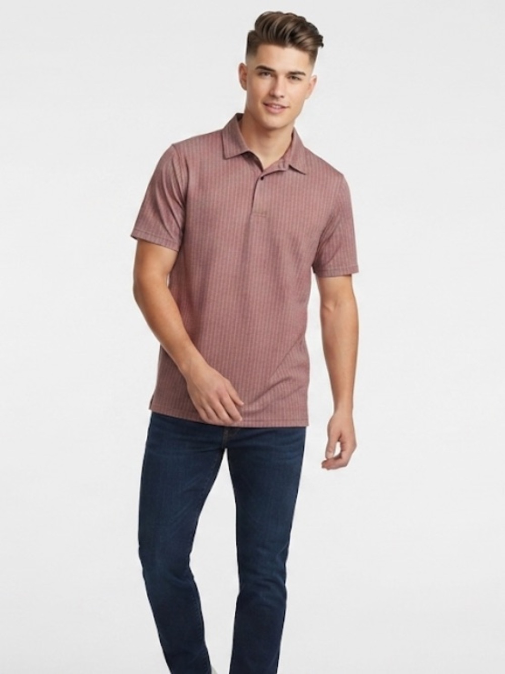 Champion Men's Short-Sleeve Polo in Red and Gray Stripe Size XL